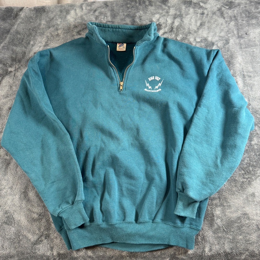 Vintage Jerzees Super Sweats Quarter Zip Sweatshirt Teal XL High Volt USA Made